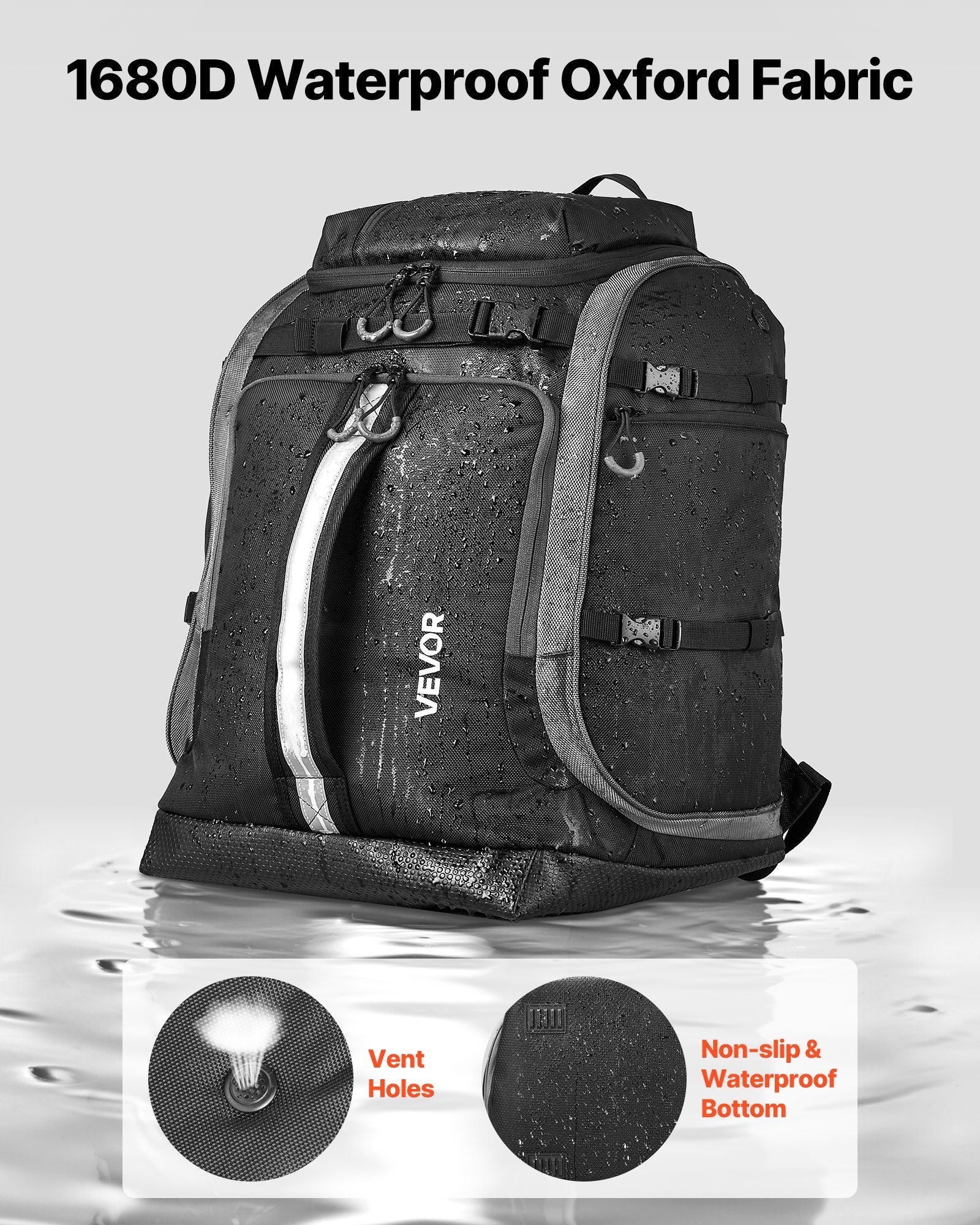 Ski Boot Bag Snowboard Boots Travel Backpack 55L Waterproof Oxford Black