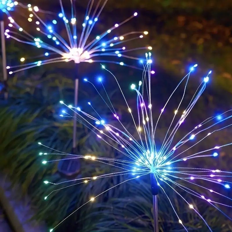 120 LED Solar Fireworks Lights, Starburst Fairy Lights with 8 Lighting Modes, IP4X, Solar Powered Pathway Lights for Patio, Yard, Christmas Holiday Decor, Plastic & Copper Material, No Feather,