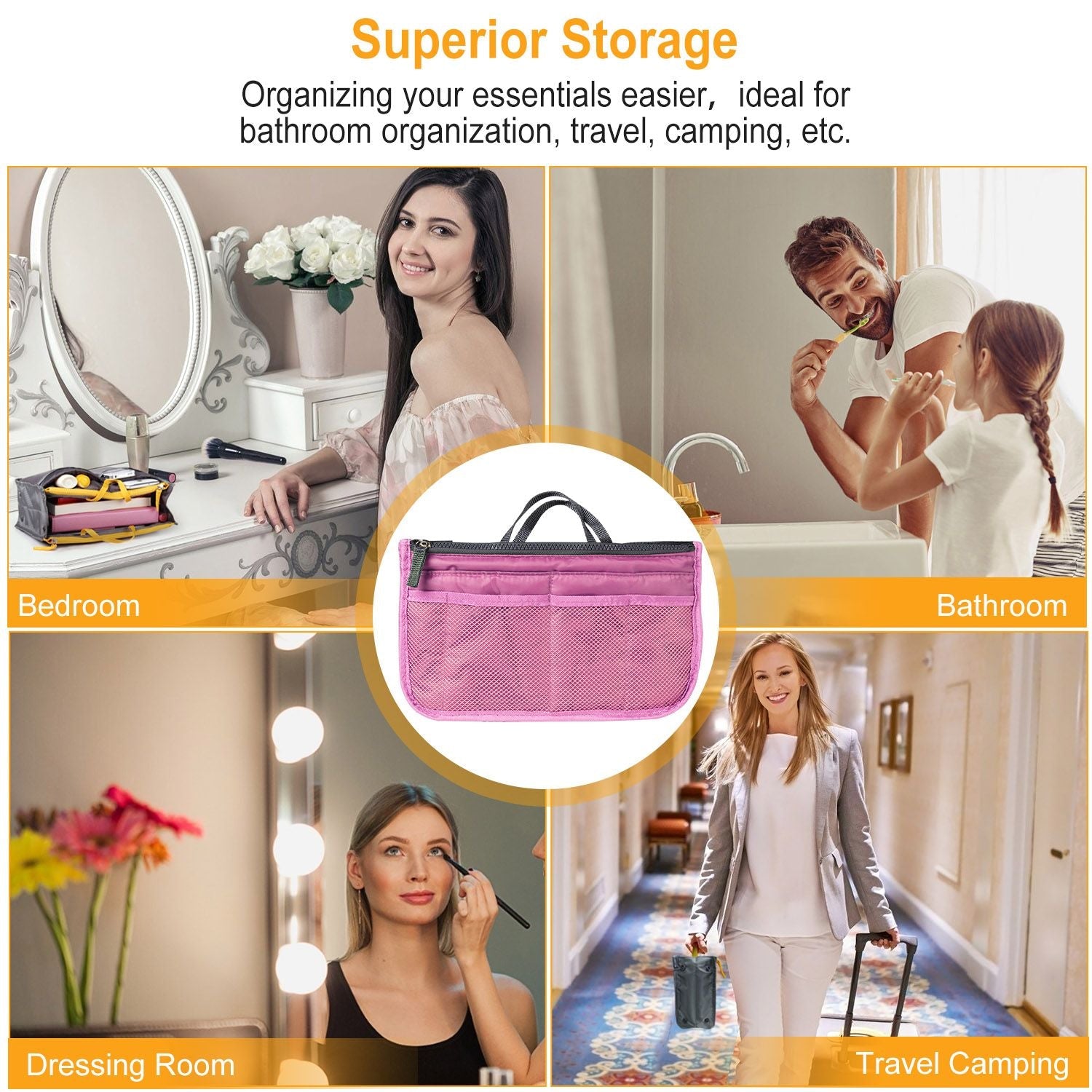 Women Lady Travel Insert Handbag Organiser Makeup Bags Toiletry Purse Liner w/Hand Strap