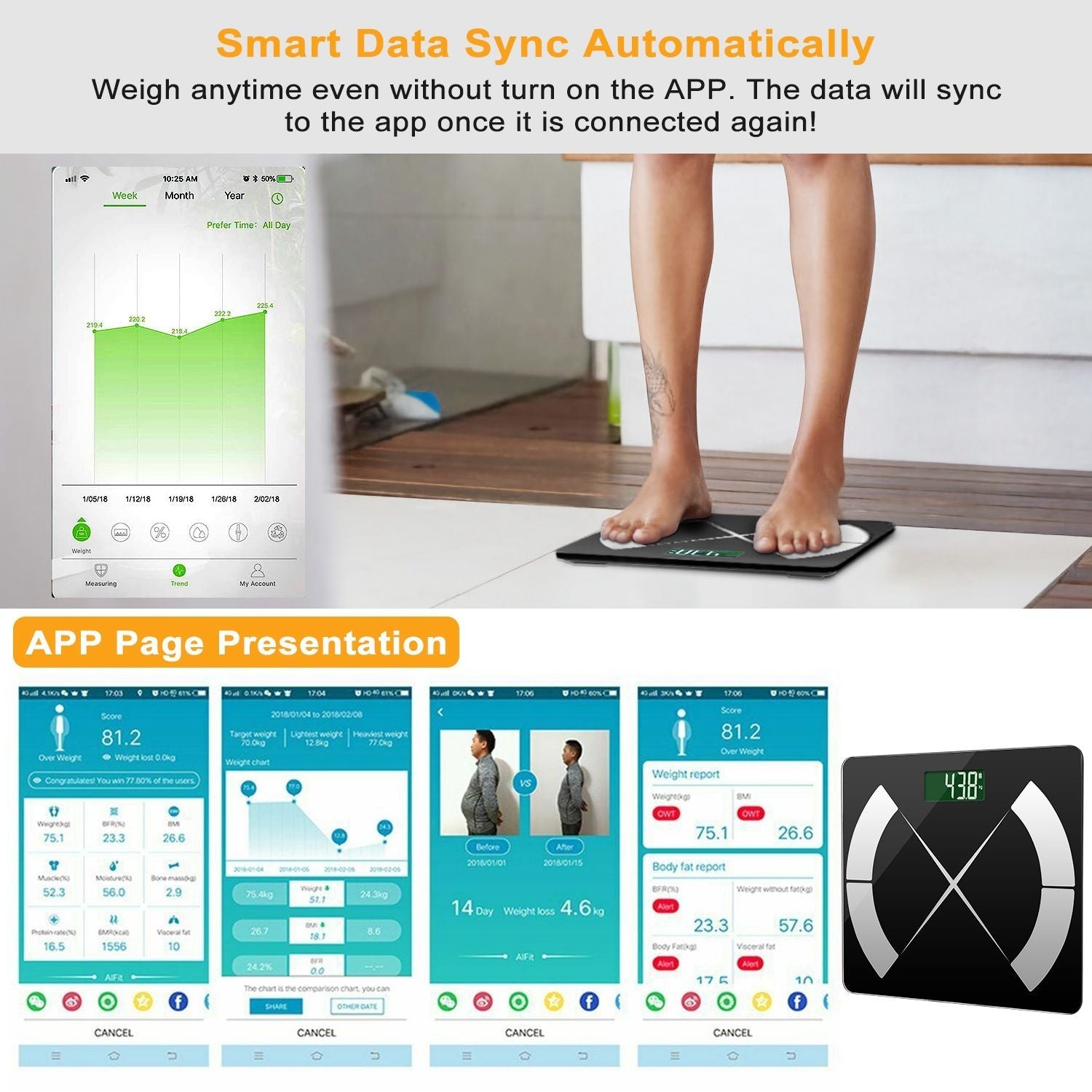 Smart Body Composition Scale Fat Monitor Digital APP Scale BMI Health Analyzer for Valentines Gift Spring Exerciser