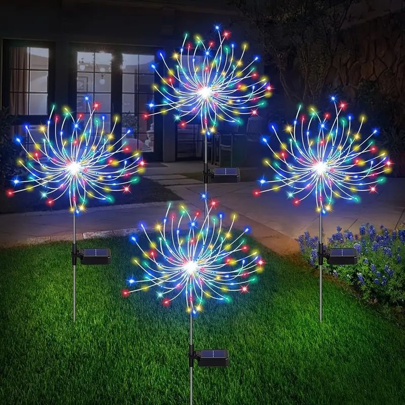 120 LED Solar Fireworks Lights, Starburst Fairy Lights with 8 Lighting Modes, IP4X, Solar Powered Pathway Lights for Patio, Yard, Christmas Holiday Decor, Plastic & Copper Material, No Feather,