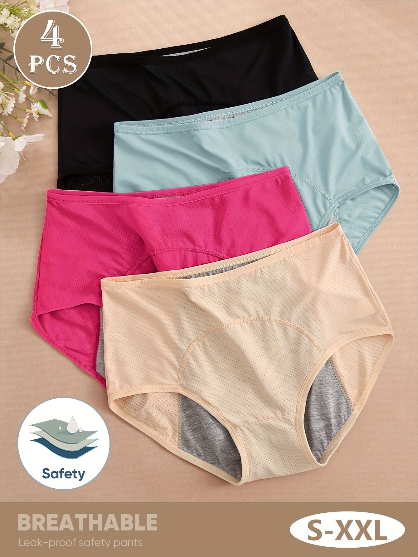 4 Pack Sets Waterproof Ladies Panti Knickers Breathable Reusable Period Panties for Women's