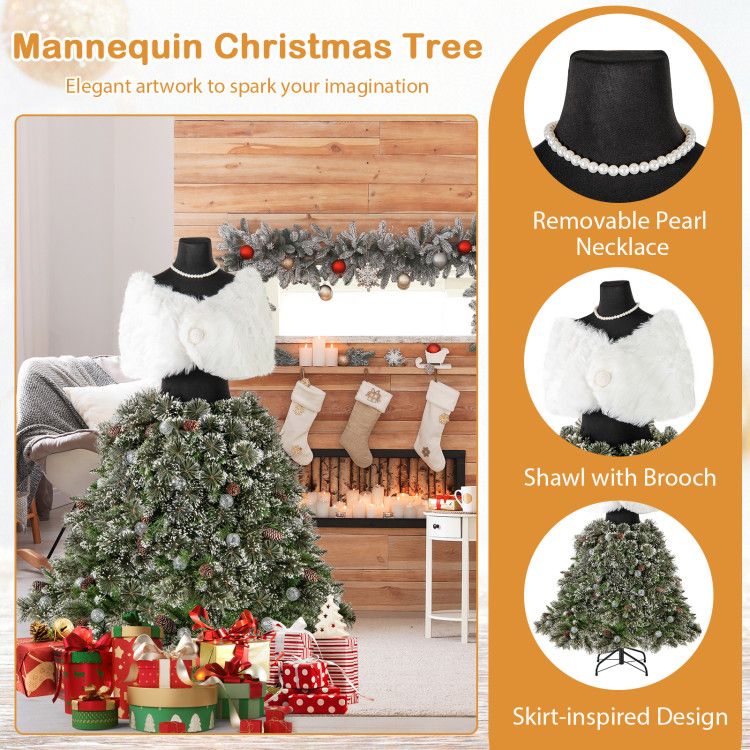 5 FT Pre-lit Mannequin Artificial Christmas Tree Hinged Dress Form Xmas Tree with 465 Branch Tips