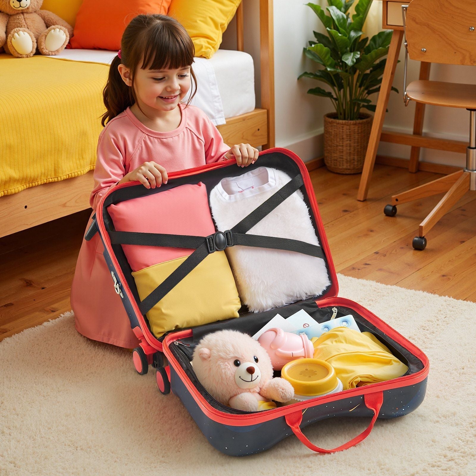 Ride-on Luggage 18-inch Lightweight Kids Scooter Suitcase with Wheels