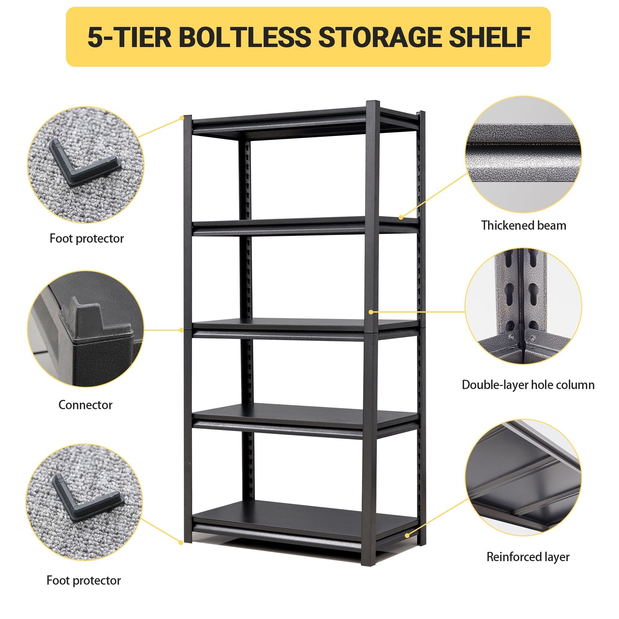 72"H 5 Tier Metal Shelves for Storage Garage Shelving 2000LBS Heavy Duty Storage Shelves Adjustable Garage Shelf Industrial Shelving Unit Storage Utility Rack,35.4"W*15.7"D*72"H,Black