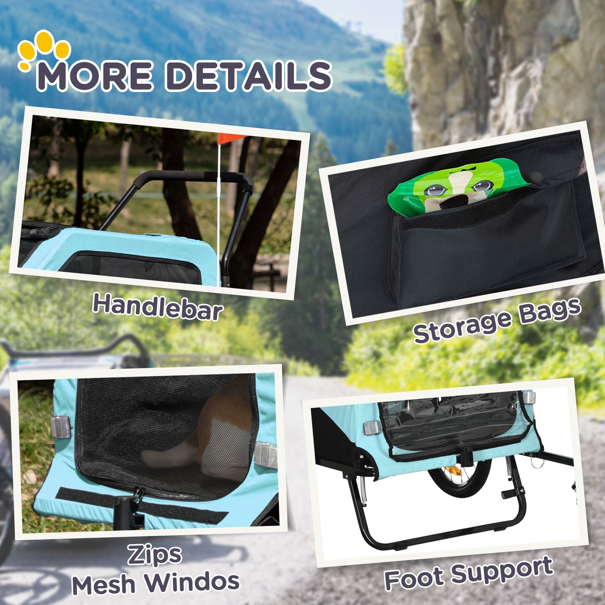 Pet Stroller - 2-in-1 Large Dog Bike Trailer & Stroller Combo with Safety Hitch Quick-release Wheels Foot Support Pet Bicycle Cart