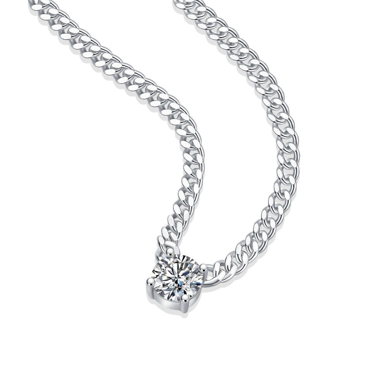 Ladies' Cuban Necklace - Set with 1-carat Moissan diamond S925 sterling silver jewelry and platinum-plated affordable diamond jewelry, fashionable and trendy jewelry necklace pendant