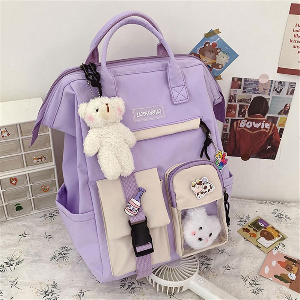 2021 Preppy Purple Backpack Women Waterproof Candy Colors Backpacks Fancy High School Bags for Teenage Girl Cute Travel Rucksack
