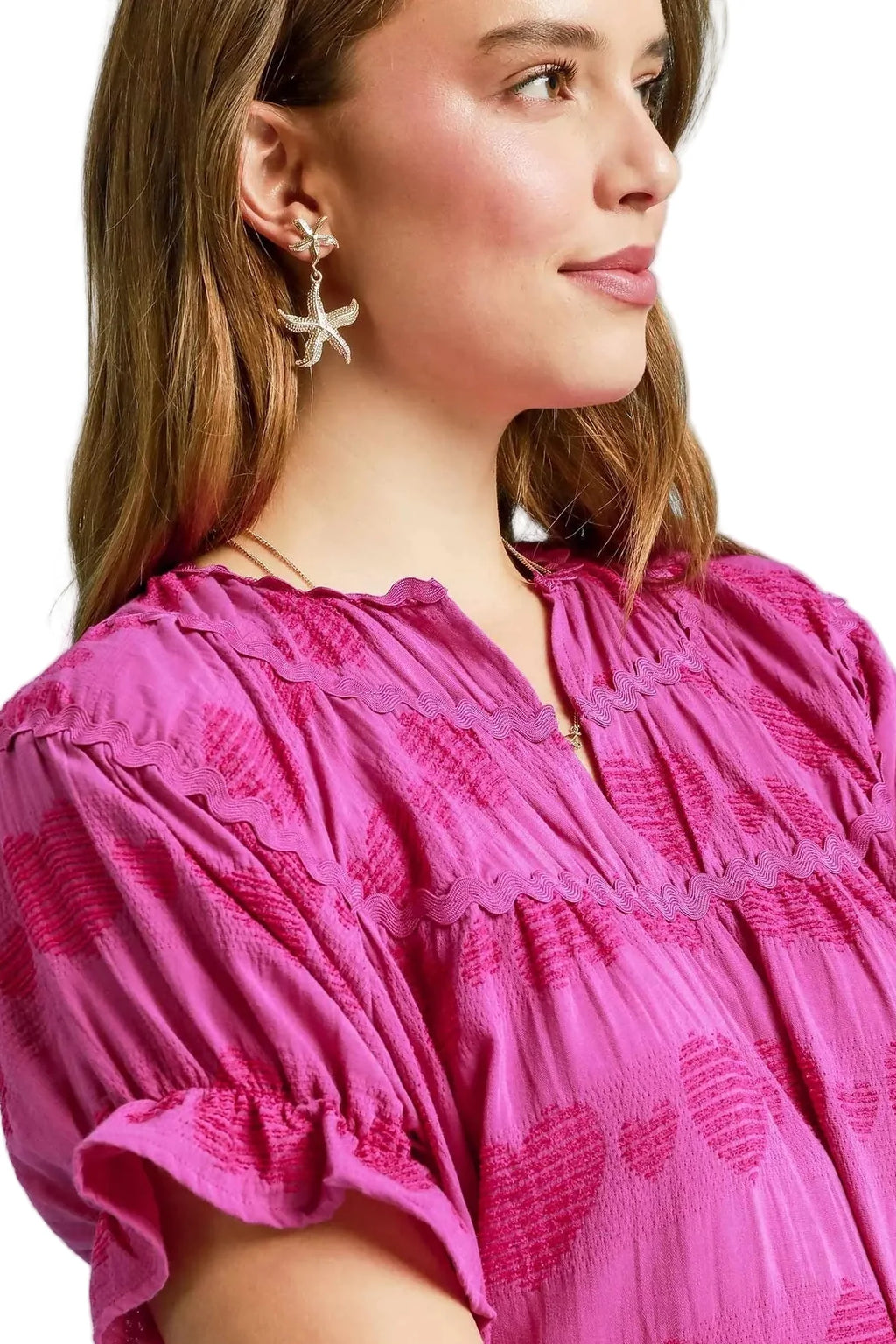 Heart Pattern Short Sleeve Ruffle Babydoll Dress