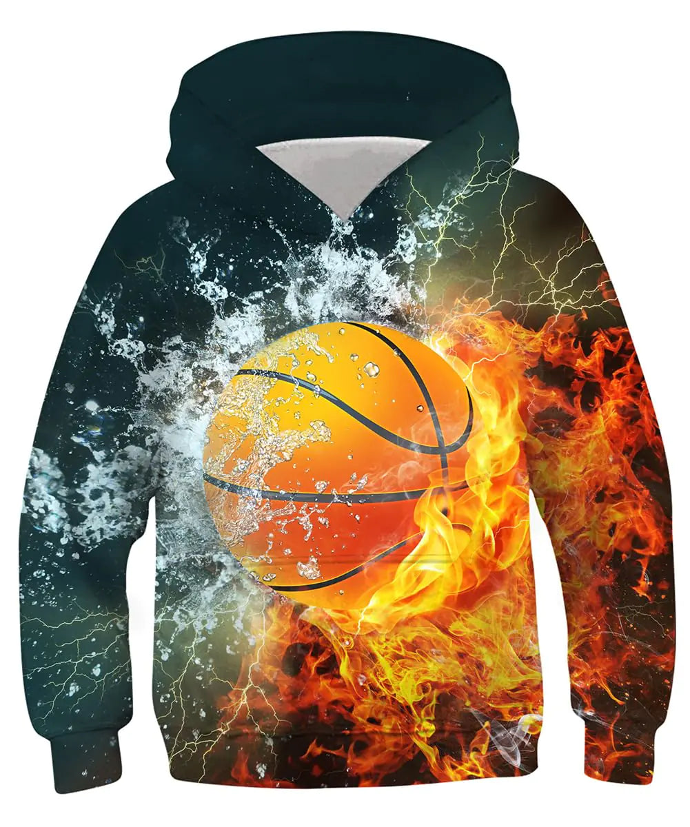 Kids Novelty Hoodies 3D Basketball Print Sweatshirt Cool Pullover Football Hoodies Sport Clothes for 8-11 Years