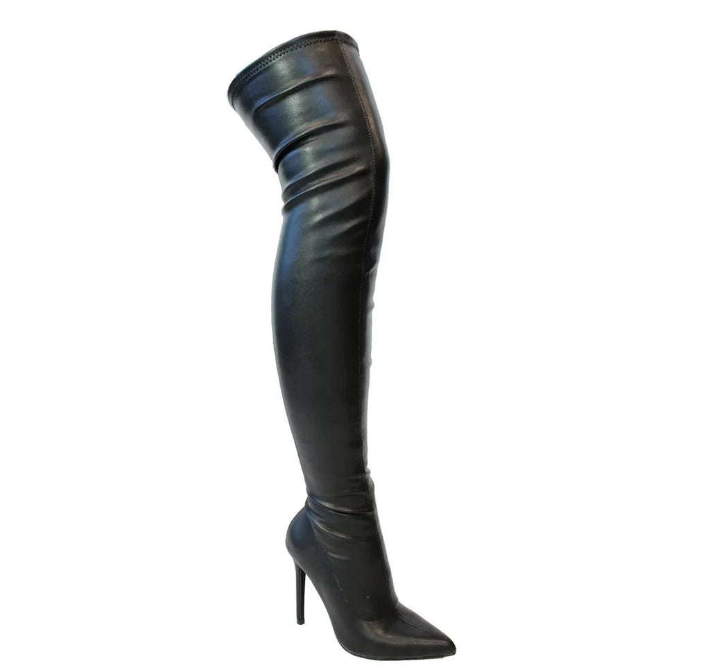 Gisele Thigh High Pointed Toe Boots - Women's Thigh High Fashion Boots with Side Zipper