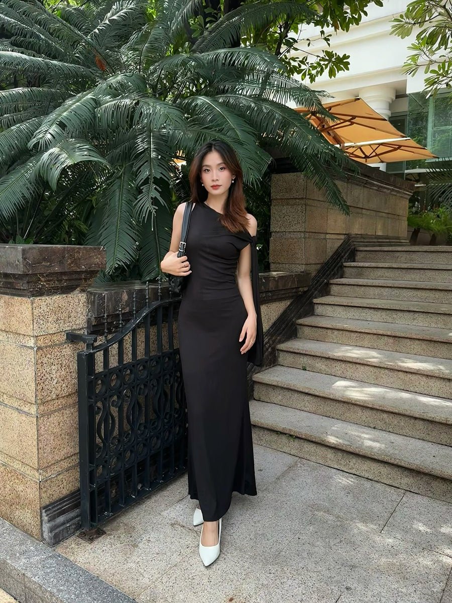 Ira One-shoulder Ribbon Long Dress