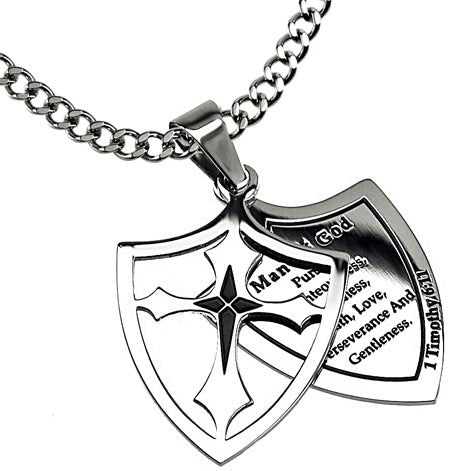 Two Piece Shield Cross Necklace
