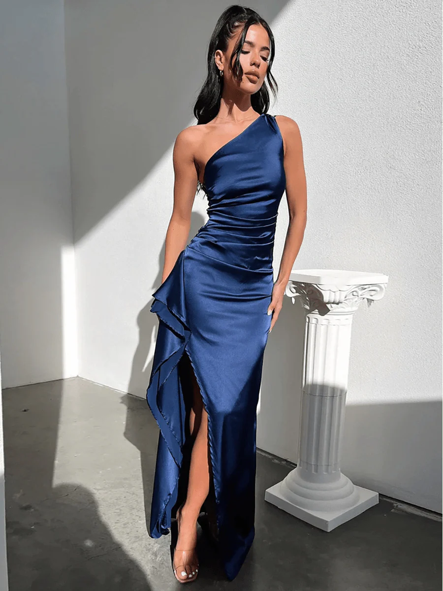 Manny One Shoulder Satin Maxi Dress