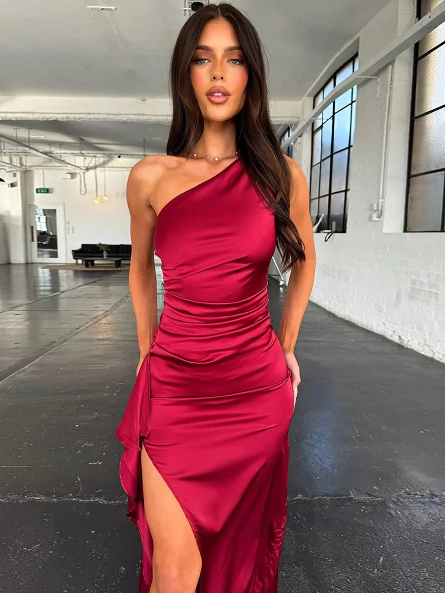Manny One Shoulder Satin Maxi Dress
