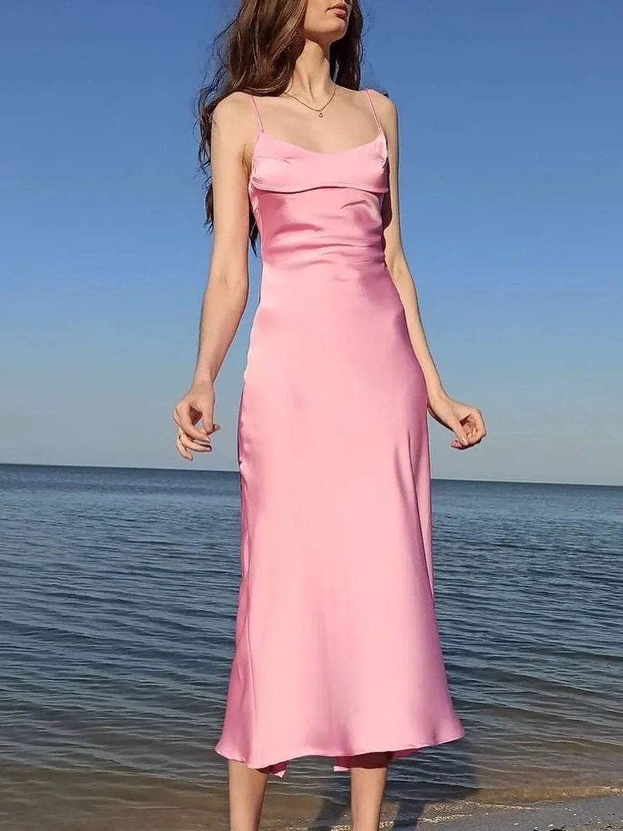 Mian Satin Long Dresses Elegant Sleeveless