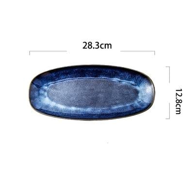 Eye Of Ocean Japanese Glazed Blue Long Plate