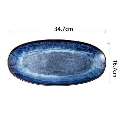 Eye Of Ocean Japanese Glazed Blue Long Plate