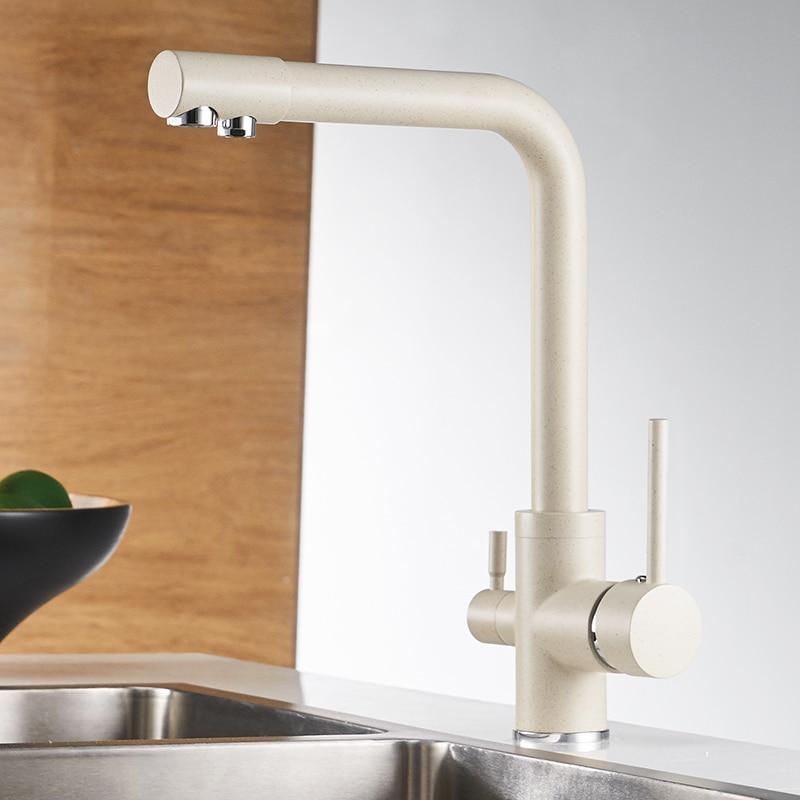 Erwin 360º Swivel Spout Dual-Handle Single-Hole Kitchen Sink Faucet With Filter