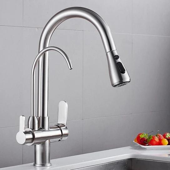 Werner Swivel Spout Pull-Down Single-Hole Dual Handle Kitchen Sink Faucet With Filter