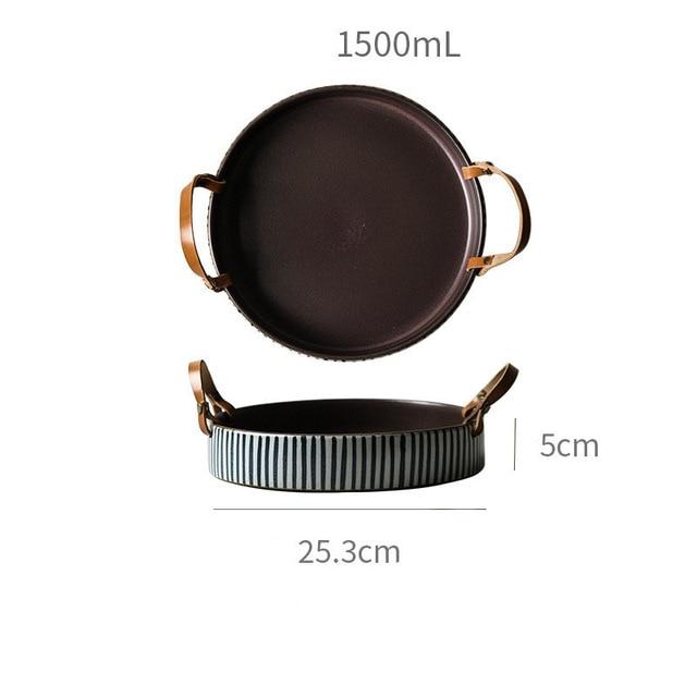 Exclusive Striped Ceramic Plate with Leather Handle