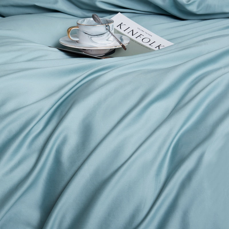 Turquoise Grace Silk Duvet Cover Set (Premium Egyptian Cotton) 600TC