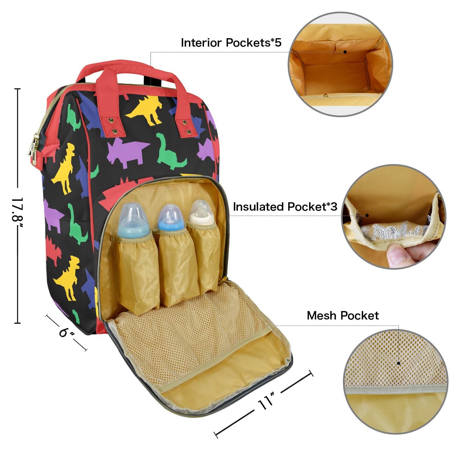 Colorful Dinos Large Diaper Bag