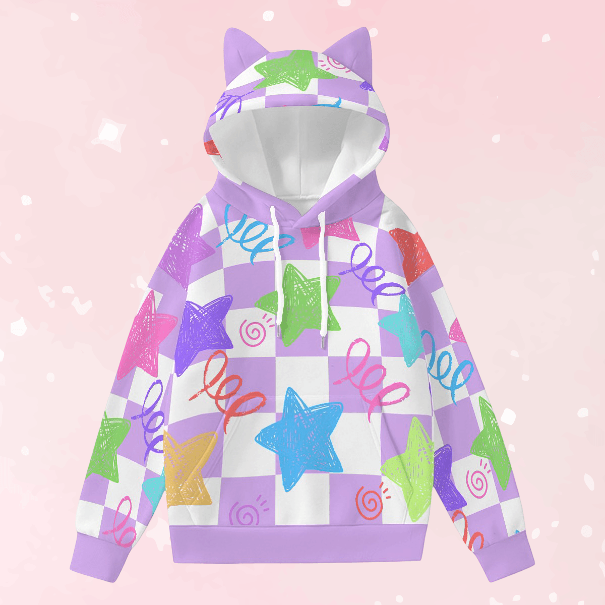Doodle Purr Checkered Unisex Ears Hoodie