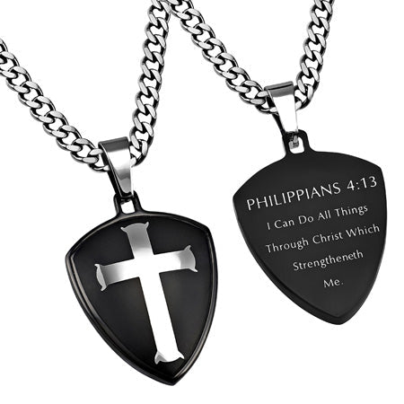 Black R2 Shield Cross Necklace