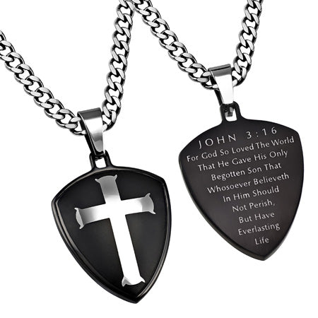 Black R2 Shield Cross Necklace