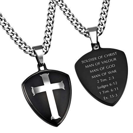 Black R2 Shield Cross Necklace