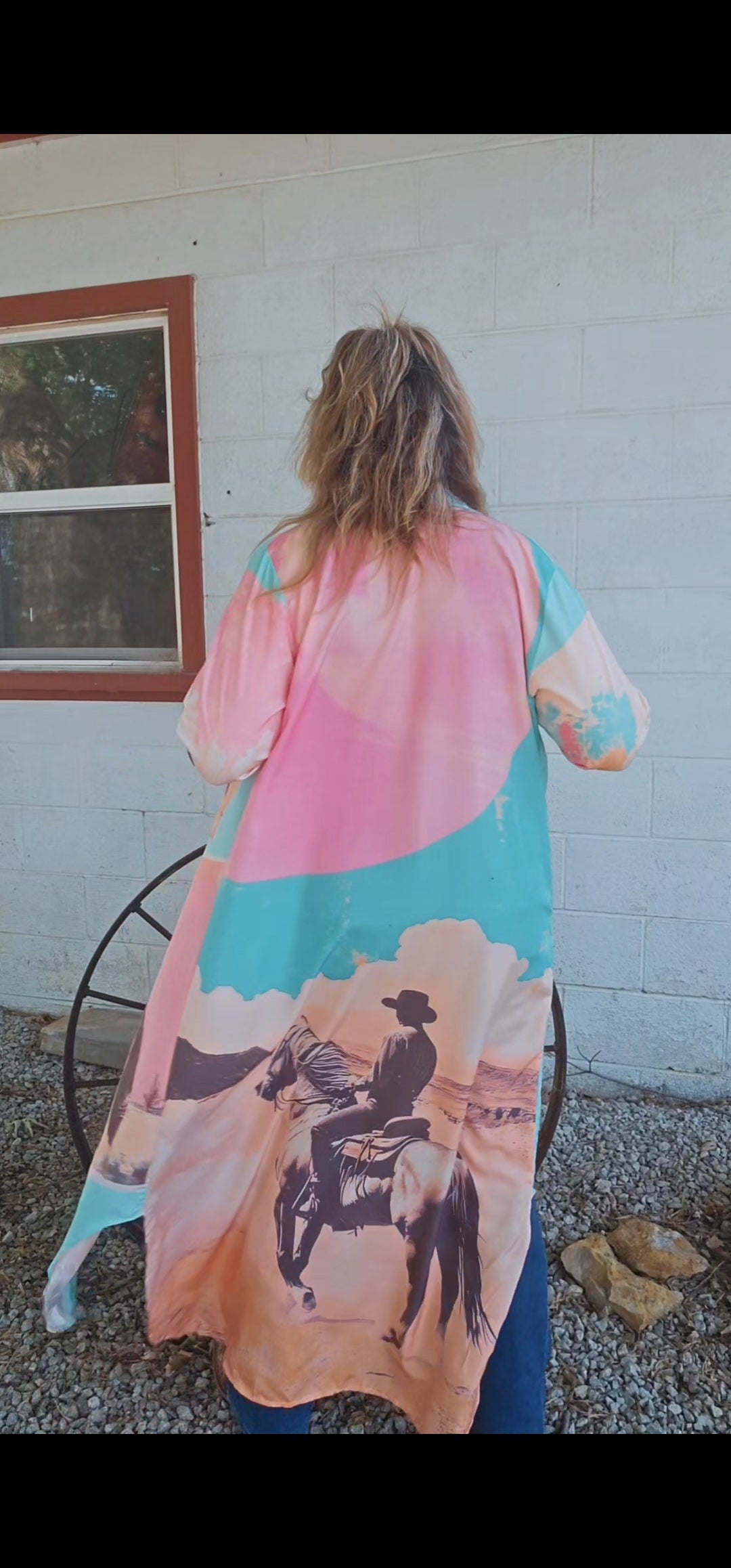 Baha Ranch Retro Pop Western Button Up Shirt Dress Duster