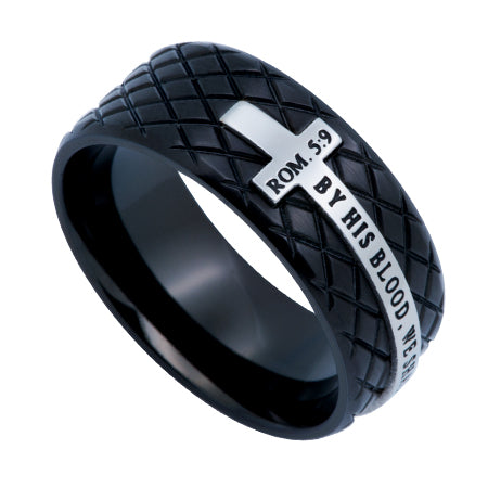 Black Diamond Back Cross Ring