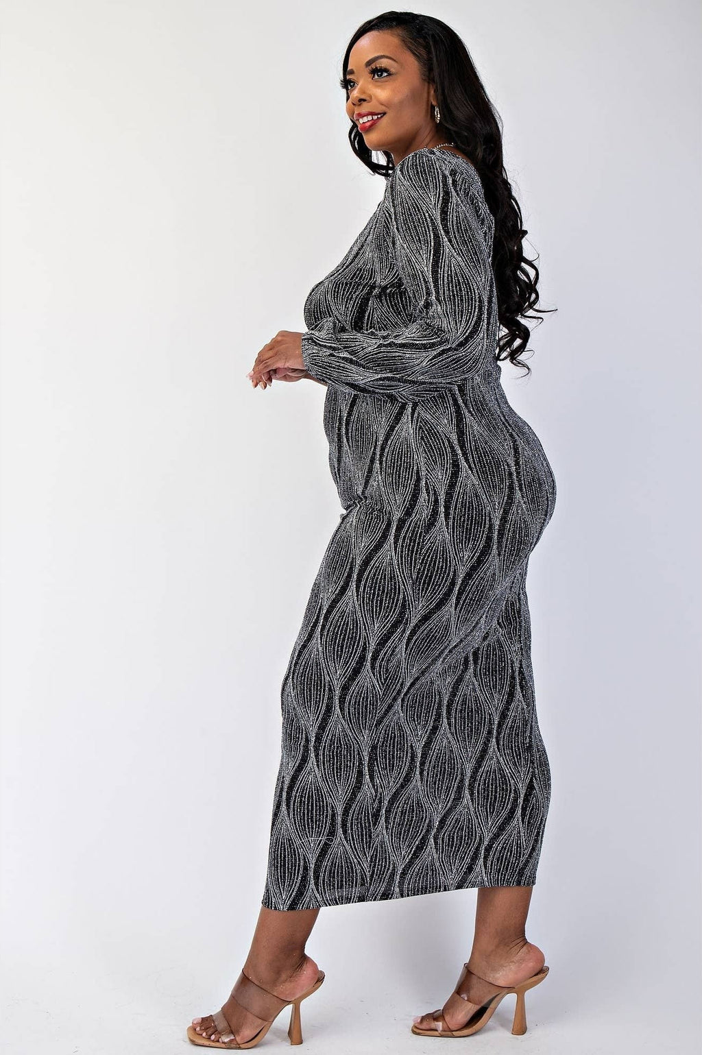 Sabrina Plus Size Glitter Knit One Shoulder Cutout Dress