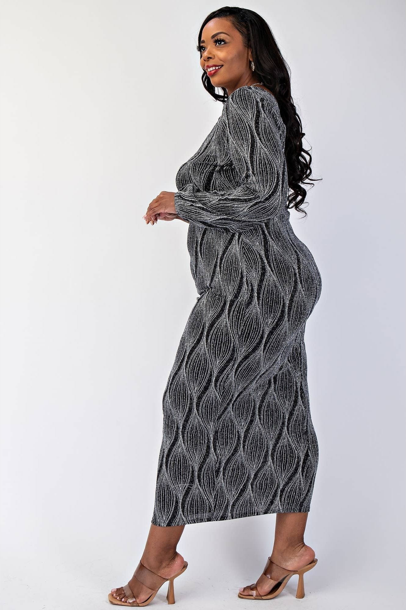 Sabrina Plus Size Glitter Knit One Shoulder Cutout Dress