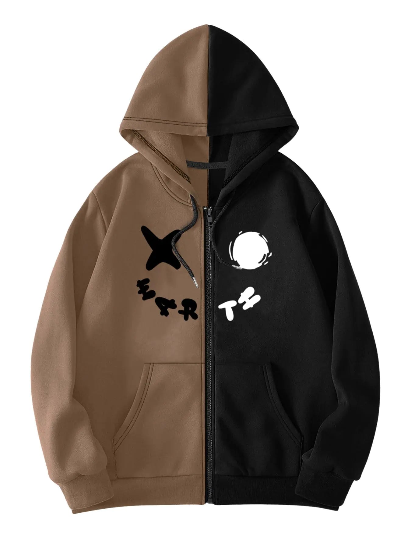 Mens Zip Up Hoodies Graphic Long Sleeve Pullover Hoodies Sweatshirt Western Streetwear Hoodies Deep Brown Large